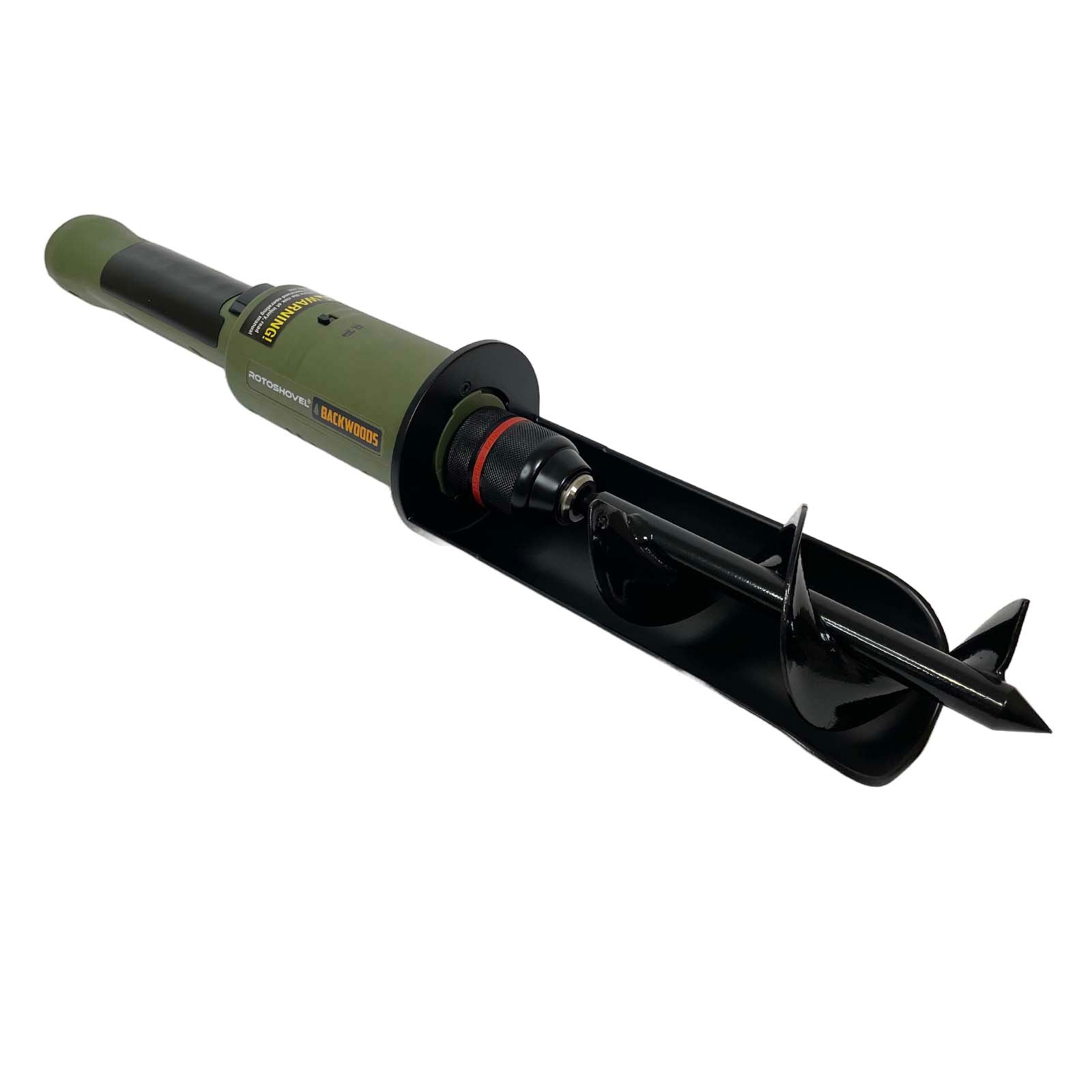 Rotoshovel Backwoods (w/spare battery) - Powered Handheld Shovel with Auger for Camping, Hunting & RV - 12 Volt Batteries (2) & Charger Included