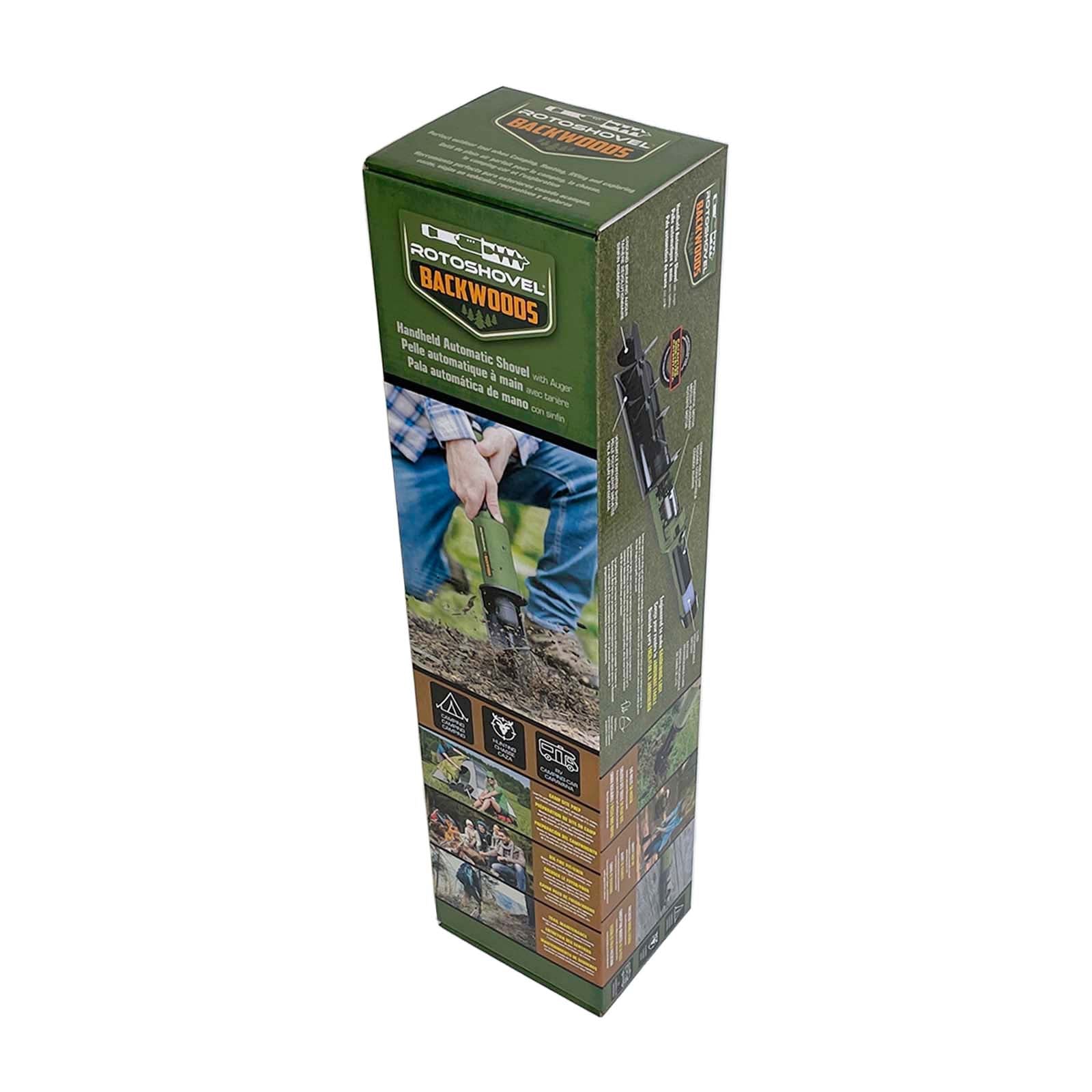 Rotoshovel Backwoods - Powered Handheld Shovel with Auger & Safety Shutoff for Camping, Hunting & RV - 12 Volt Battery & Charger Included