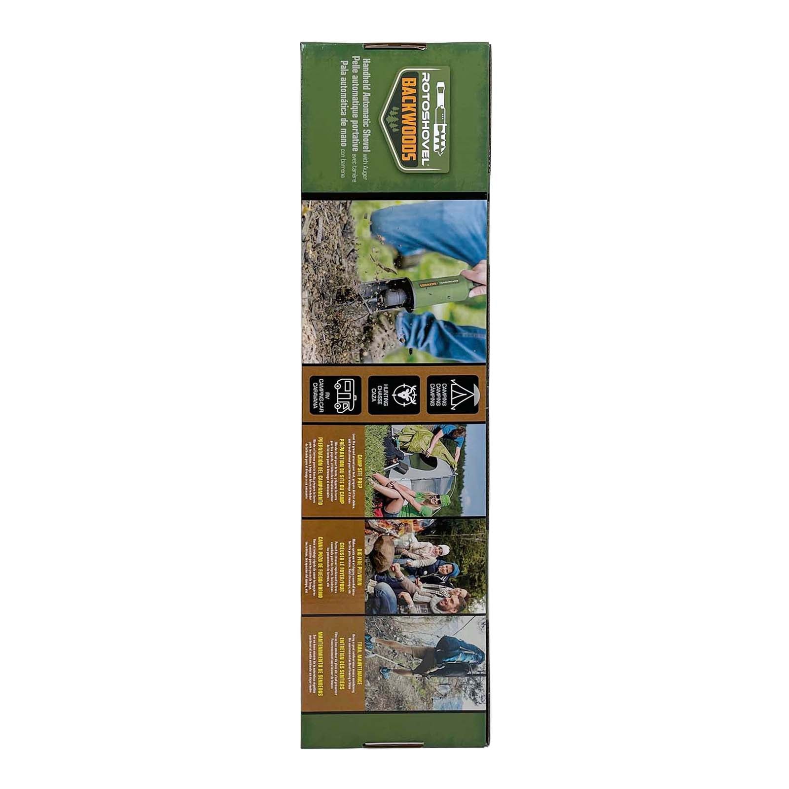 Rotoshovel Backwoods (w/spare battery) - Powered Handheld Shovel with Auger for Camping, Hunting & RV - 12 Volt Batteries (2) & Charger Included